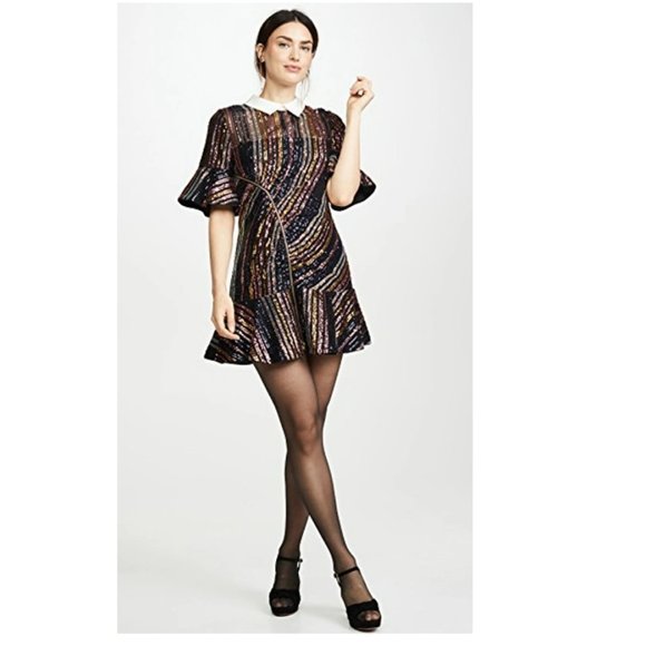 Self-Portrait Sequin Stripe Collared Mini Dress - Picture 1 of 15